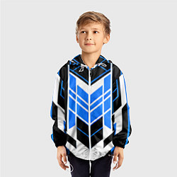 Ветровка с капюшоном детская Blue and black stripes on a white background, цвет: 3D-белый — фото 2