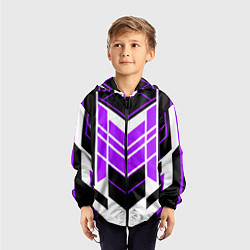 Ветровка с капюшоном детская Purple and black stripes on a white background, цвет: 3D-черный — фото 2