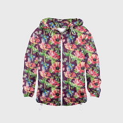 Ветровка с капюшоном детская Птицы и цветы, цвет: 3D-белый