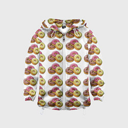 Ветровка с капюшоном детская Пончики-фастфуд паттерн, цвет: 3D-белый