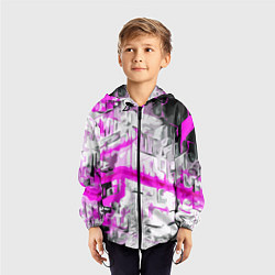 Ветровка с капюшоном детская Бело-розовая абстракция на чёрном фоне, цвет: 3D-черный — фото 2