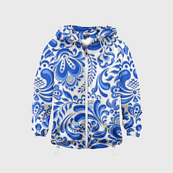 Ветровка с капюшоном детская Русская гжель, цвет: 3D-белый