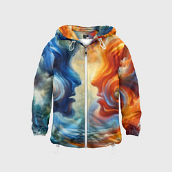 Ветровка с капюшоном детская Профили парня и девушки - две стихии, цвет: 3D-белый