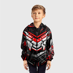 Ветровка с капюшоном детская Красно-белая агрессивная абстракция на чёрном фоне, цвет: 3D-черный — фото 2