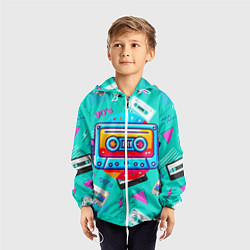 Ветровка с капюшоном детская Кассеты и надпись 90s, цвет: 3D-белый — фото 2
