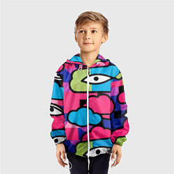 Ветровка с капюшоном детская Глаза облака абстракция, цвет: 3D-белый — фото 2