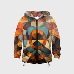 Ветровка с капюшоном детская Винтажная мозайка, цвет: 3D-черный