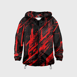 Ветровка с капюшоном детская Red stripes on a black background, цвет: 3D-черный