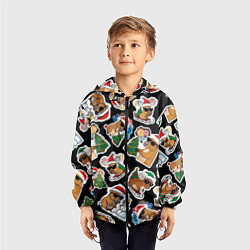 Ветровка с капюшоном детская Новогодняя капибара с ёлкой, цвет: 3D-черный — фото 2