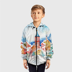 Ветровка с капюшоном детская Новогодний сказочный город, цвет: 3D-черный — фото 2