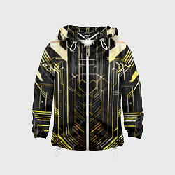 Ветровка с капюшоном детская Gold lines on a black background, цвет: 3D-белый