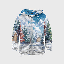 Ветровка с капюшоном детская Предновогодняя природа, цвет: 3D-белый