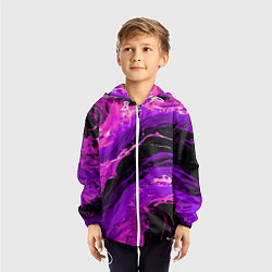 Ветровка с капюшоном детская Фиолетовые брызги на чёрном фоне, цвет: 3D-белый — фото 2