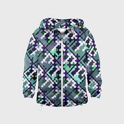 Ветровка с капюшоном детская Бирюзовый абстрактный паттерн, цвет: 3D-белый