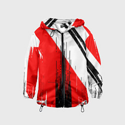 Ветровка с капюшоном детская Вертикальные чёрные линии на красно-белом фоне, цвет: 3D-черный