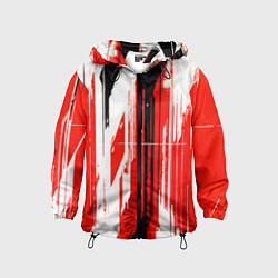 Ветровка с капюшоном детская Вертикальные чёрно-белые линии на красном фоне, цвет: 3D-черный