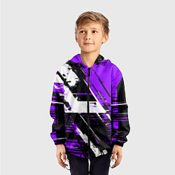 Ветровка с капюшоном детская Diagonal black and white stripes on a purple backg, цвет: 3D-черный — фото 2