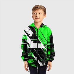 Ветровка с капюшоном детская Diagonal black and white stripes on a green backgr, цвет: 3D-черный — фото 2