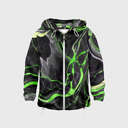 Ветровка с капюшоном детская Зелёно-чёрный мрамор, цвет: 3D-белый