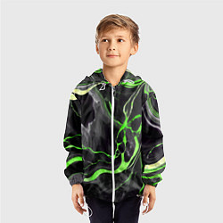 Ветровка с капюшоном детская Зелёно-чёрный мрамор, цвет: 3D-белый — фото 2