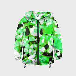Ветровка с капюшоном детская Green and white abstraction on a black background, цвет: 3D-черный