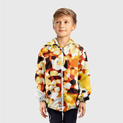 Ветровка с капюшоном детская Жёлто-белая абстракция на чёрном фоне, цвет: 3D-белый — фото 2
