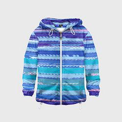 Ветровка с капюшоном детская Морской сине-голубой абстрактные полосы, цвет: 3D-белый
