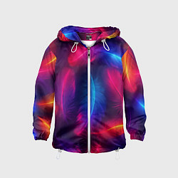 Ветровка с капюшоном детская Вспыхивающие перья - неоновое свечение, цвет: 3D-белый