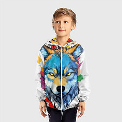 Ветровка с капюшоном детская Волк яркий арт, цвет: 3D-белый — фото 2