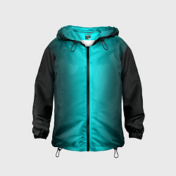 Ветровка с капюшоном детская Чёрный и неоновый голубой градиент по центру, цвет: 3D-черный