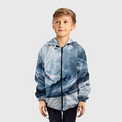 Ветровка с капюшоном детская Зимний горный пейзаж маслом, цвет: 3D-черный — фото 2