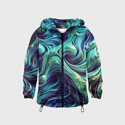 Ветровка с капюшоном детская Мерцающие зеленый потеки краски, цвет: 3D-черный