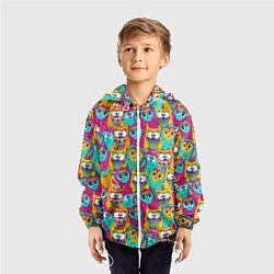 Ветровка с капюшоном детская Разноцветные совы мультяшные, цвет: 3D-белый — фото 2