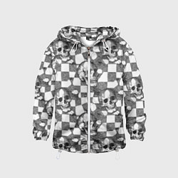 Ветровка с капюшоном детская Черепа и клетчатый фон с дырами, цвет: 3D-белый