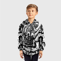 Ветровка с капюшоном детская Закрученные волны - чб абстракция, цвет: 3D-черный — фото 2