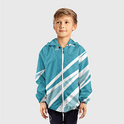 Ветровка с капюшоном детская Бело-голубой абстракция с полосами, цвет: 3D-белый — фото 2