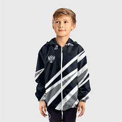 Ветровка с капюшоном детская Герб России тёмно-синий с белым, цвет: 3D-белый — фото 2