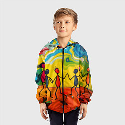 Ветровка с капюшоном детская Дружба человечков, цвет: 3D-черный — фото 2