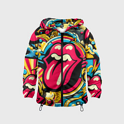 Ветровка с капюшоном детская Rolling Stones logo - pop art pattern, цвет: 3D-черный