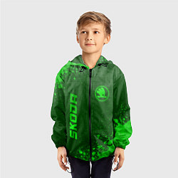 Ветровка с капюшоном детская Skoda - green gradient вертикально, цвет: 3D-черный — фото 2