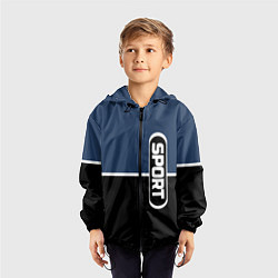Ветровка с капюшоном детская Sport сине-чёрный с полосой, цвет: 3D-черный — фото 2