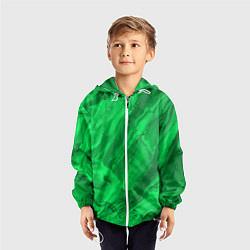 Ветровка с капюшоном детская Зелёный малахитовый абстракция камень, цвет: 3D-белый — фото 2