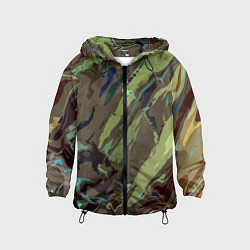 Ветровка с капюшоном детская Абстракция тон хаки, цвет: 3D-черный