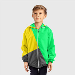 Ветровка с капюшоном детская Жёлто-серо-зелёный трёхцветный, цвет: 3D-белый — фото 2