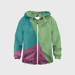Ветровка с капюшоном детская Сине-зелёно-розовый тёмный трёхцветный, цвет: 3D-белый