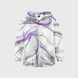 Ветровка с капюшоном детская Черные и фиолетовые линии на белом, цвет: 3D-белый