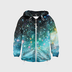 Ветровка с капюшоном детская Бирюзовые блестки фон, цвет: 3D-белый