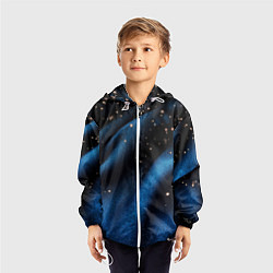 Ветровка с капюшоном детская Синяя волнистая текстура на черном, цвет: 3D-белый — фото 2