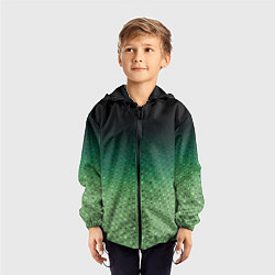 Ветровка с капюшоном детская Чёрно-зелёный градиент с узором, цвет: 3D-черный — фото 2