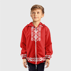 Ветровка с капюшоном детская Славянский узор на красном - вышиванка рубаха крас, цвет: 3D-белый — фото 2